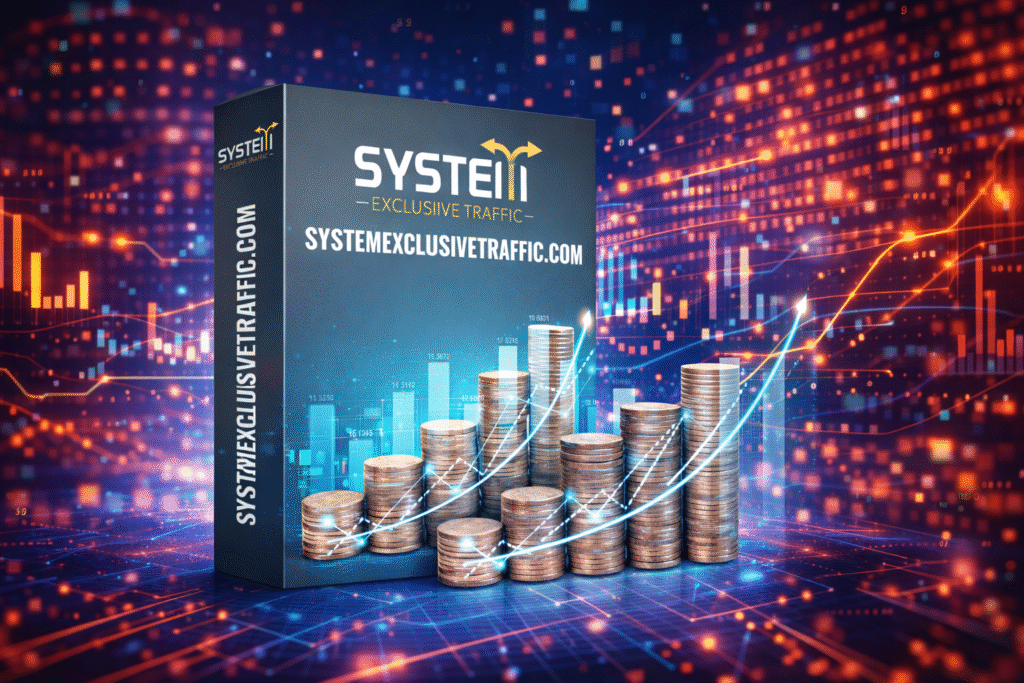 System Exclusive Traffic software box with rising coin graph showing targeted traffic and sales growth