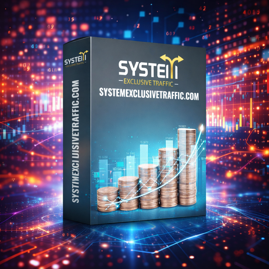System Exclusive Traffic software box with rising coin graph showing targeted traffic and sales growth